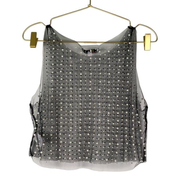 Love J Pearl‎ & Gem Embellished See-Through Mesh Crop Top Large – 312 - Picture 1 of 10